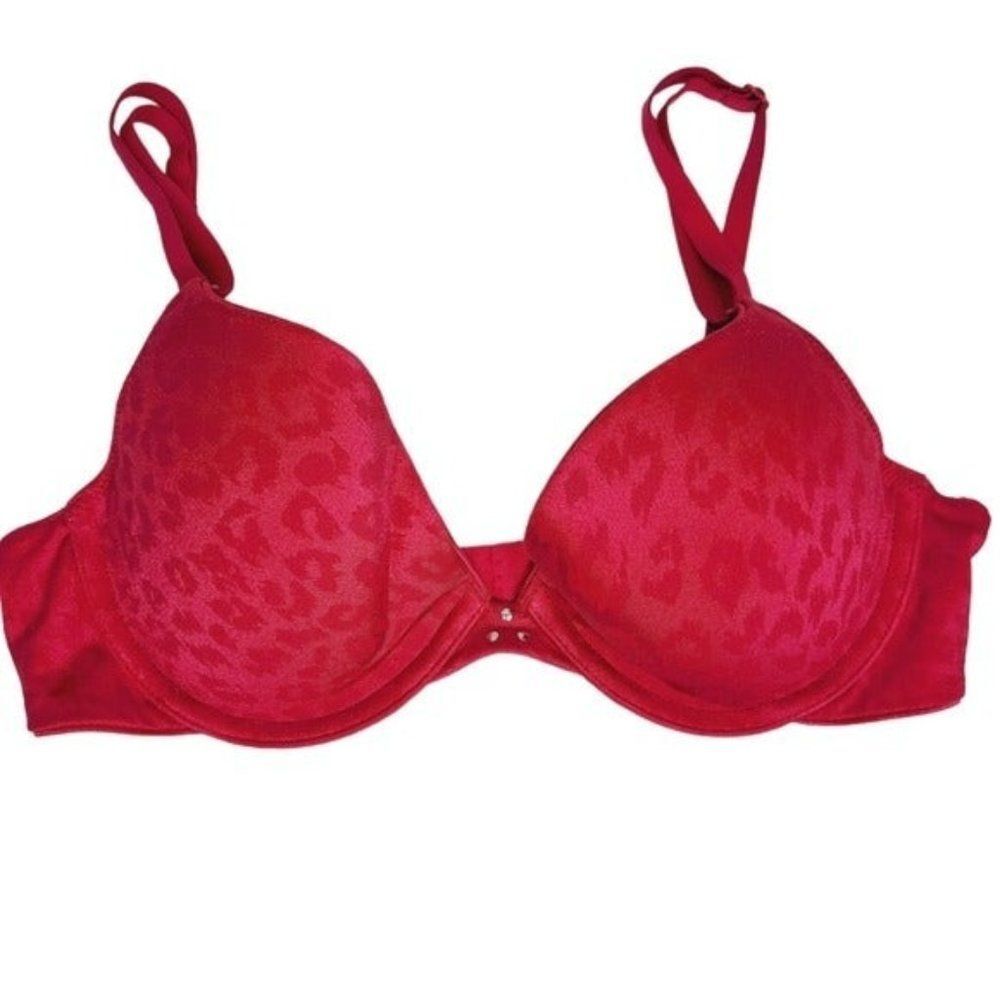 ^ Sweet Nothings 34B Maidenform bra hot pink Push up demi underwire padded